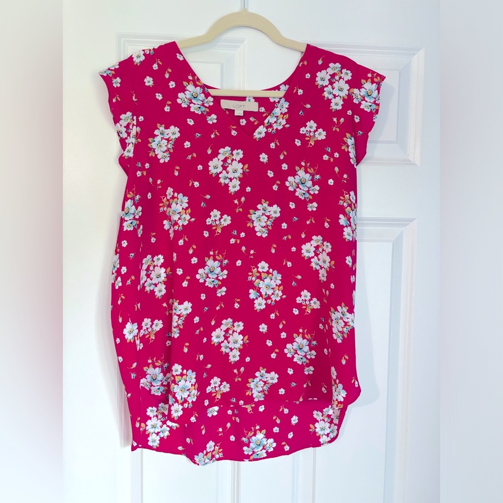 LOFT Hot Pink Floral Blouse